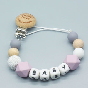 Personalized Name Silicone and Wood Pacifier Clips for Kids